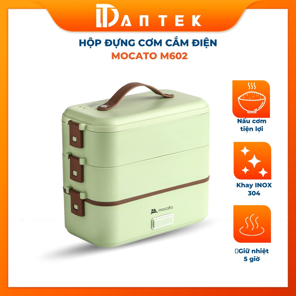 Hộp đựng cơm cắm điện Mocato M602 inox 304 cao cấp, nồi nấu cơm 3 tầng tự sôi mini văn phòng hâm nóng giữ nhiệt đa năng