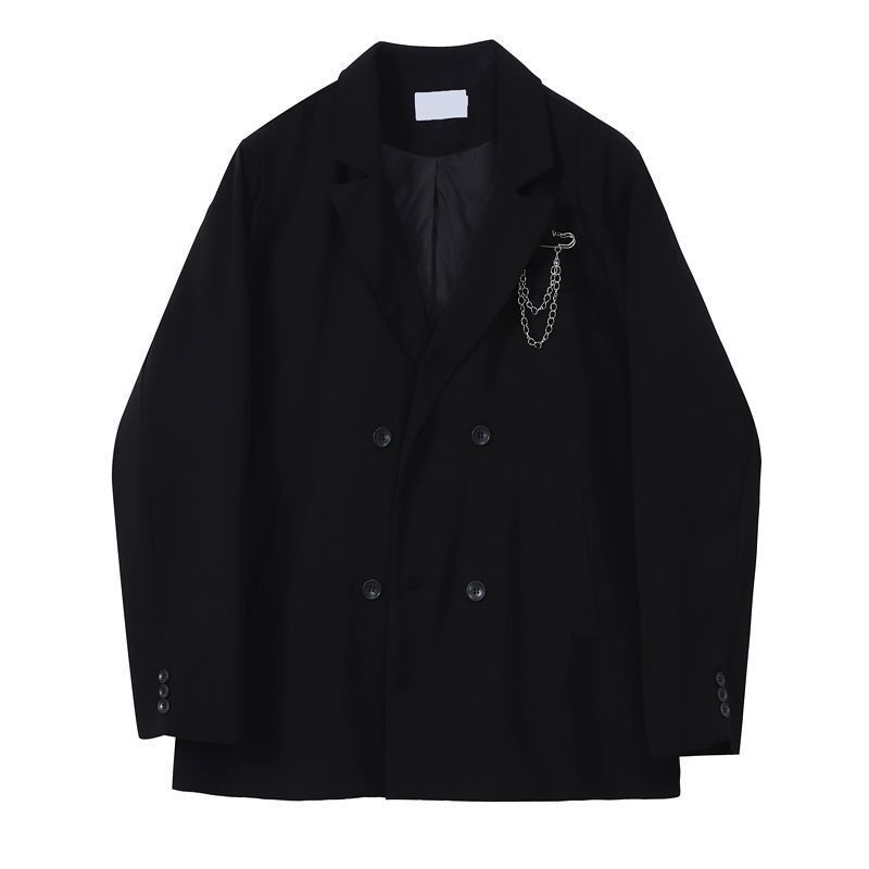 Áo Khoác Vest Màu Đen Phối Dây Xích Thời Trang Xuân Thu 2021 Cá Tính Cho Nữ