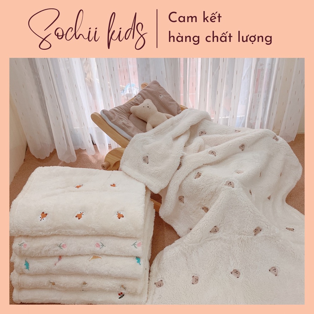 Chăn lông cừu xuất Hàn kích thước 100x130cm họa tiết xinh xắn cho bé