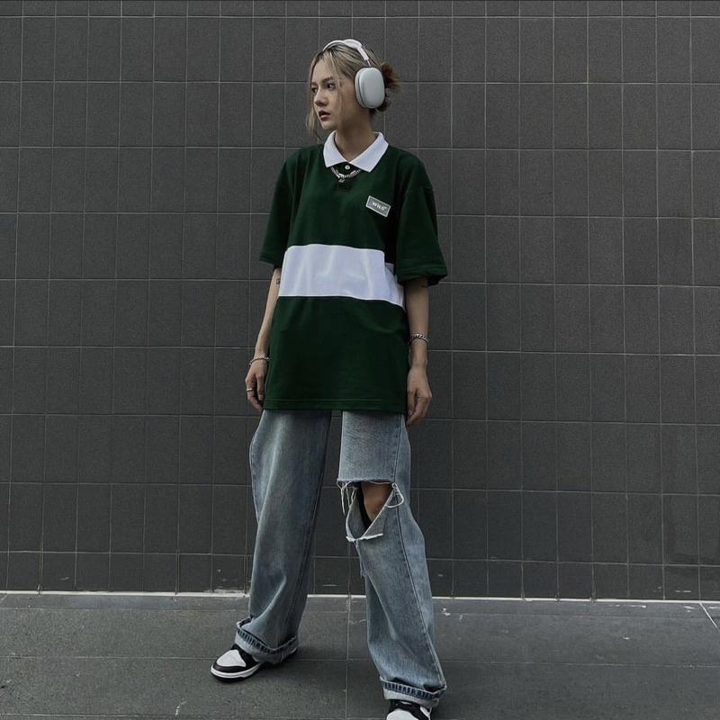 Áo Thun Polo Unisex WZS màu XANH LÁ form rộng ✳️ Chất thun da cá form nam nữ unisex/Áo thun có cổ 🖤