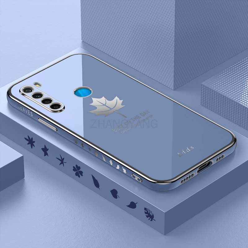 Ốp Điện Thoại Silicon TPU Mạ Điện Họa Tiết Lá Phong Kèm Dây Đeo Cho Redmi note 8