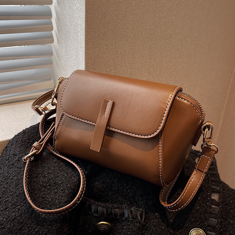 Túi Đeo Chéo Hình Vuông Nhỏ Màu Đen Có Khóa Kéo Phong Cách retro Cho Nữ