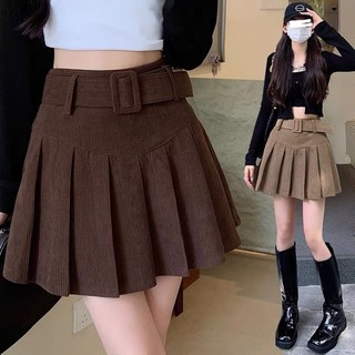 Chân váy nhung xếp ly xoè kèm đai