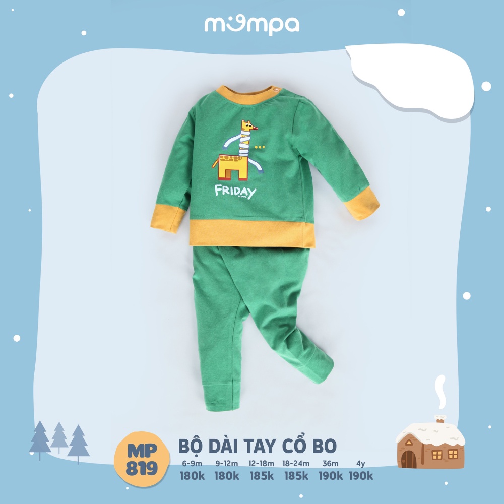 Bộ thu đông dài tay cổ bo Mompa 6 tháng - 4 tuổi vải cotton co giãn mềm mại 819