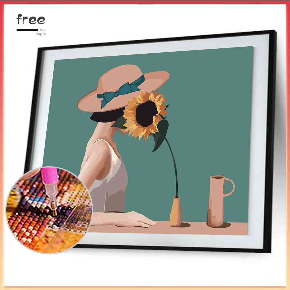 Bộ Tranh Đính Đá 5D Tự Làm Hình Cô Gái Và Hoa Hướng Dương Trang Trí Nhà Cửa