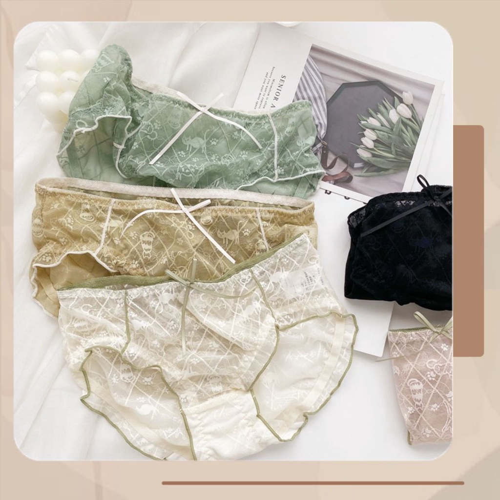 Quần lót nữ ren tơ viền phối màu phong cách dễ thương, quyến rũ – MAILYN