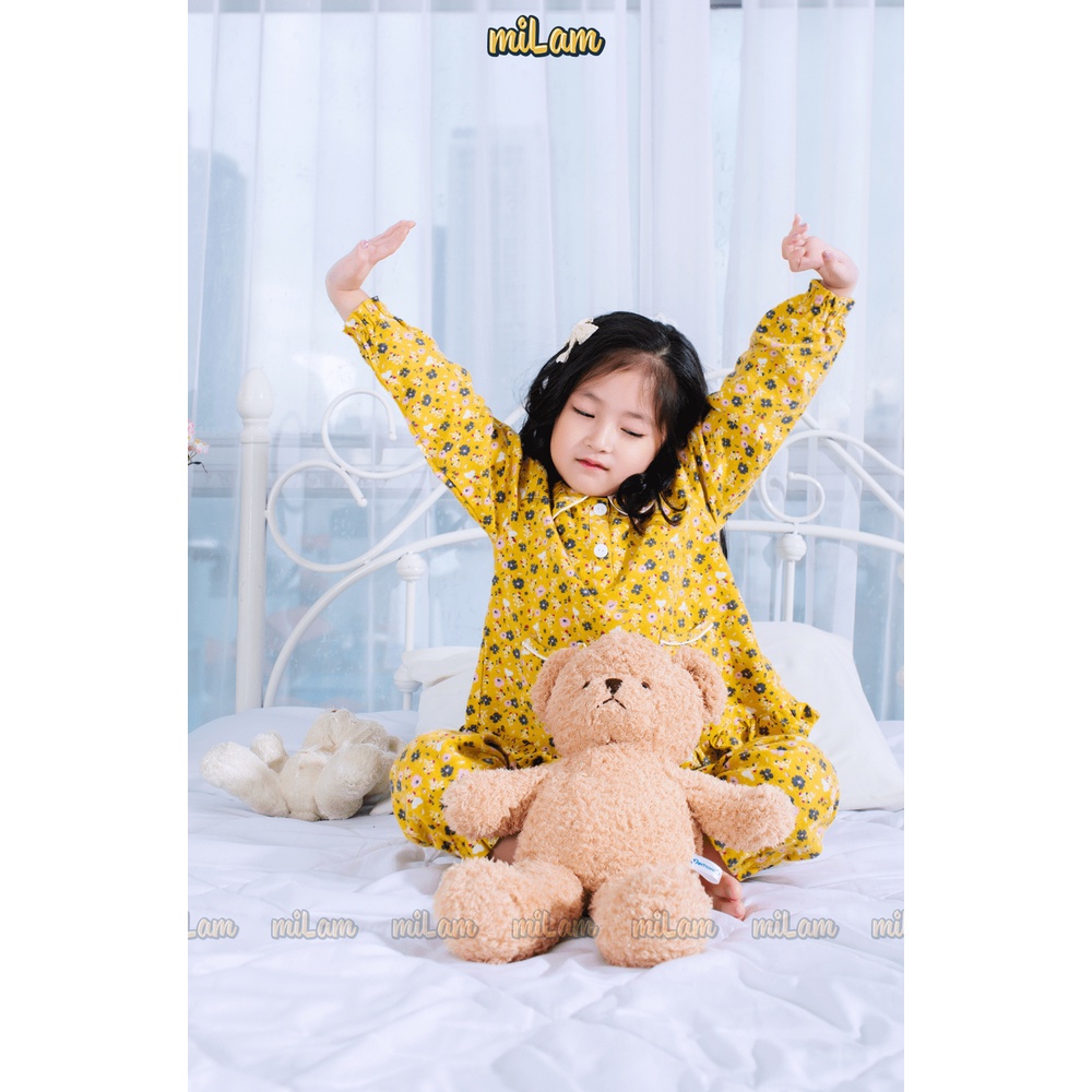 Bộ ngủ Pijama thu đông dài tay hoa nhí vải Hàn Quốc cho bé gái 15kg tới 40kg