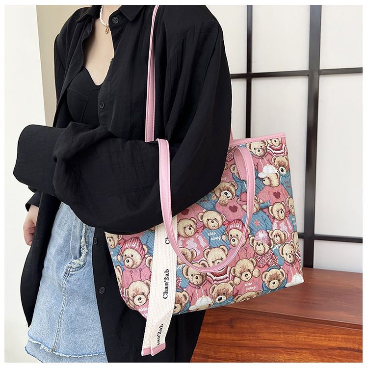 Túi tote Đeo Vai / Xách Tay Cỡ Lớn Hình Gấu Hồng Dễ Thương Thời Trang Mùa Hè Cho Nữ