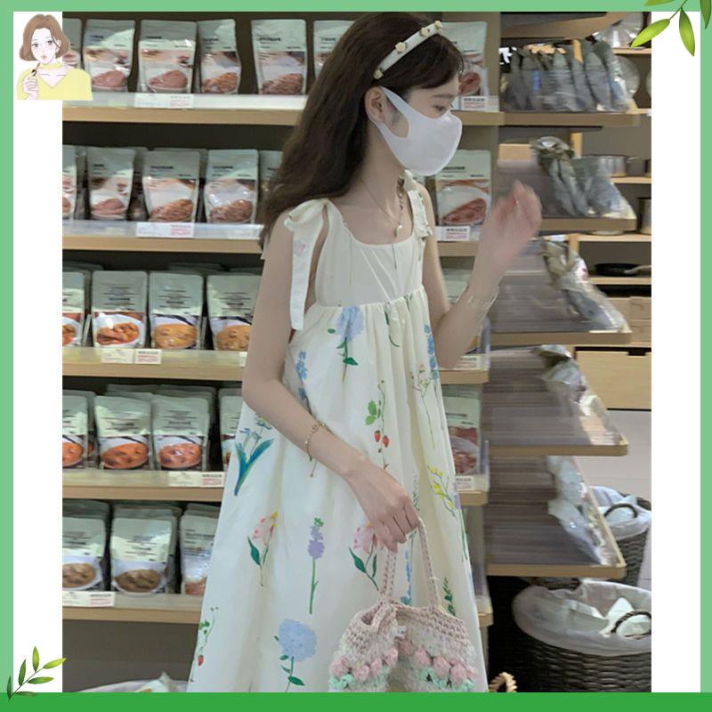 ✨váy babydoll đầm công chúa Đầm Hai Dây Dáng Chữ a Họa Tiết Hoa Phong Cách Nhật Bản Ngọt Ngào Thời Trang Mùa Hè Mới
