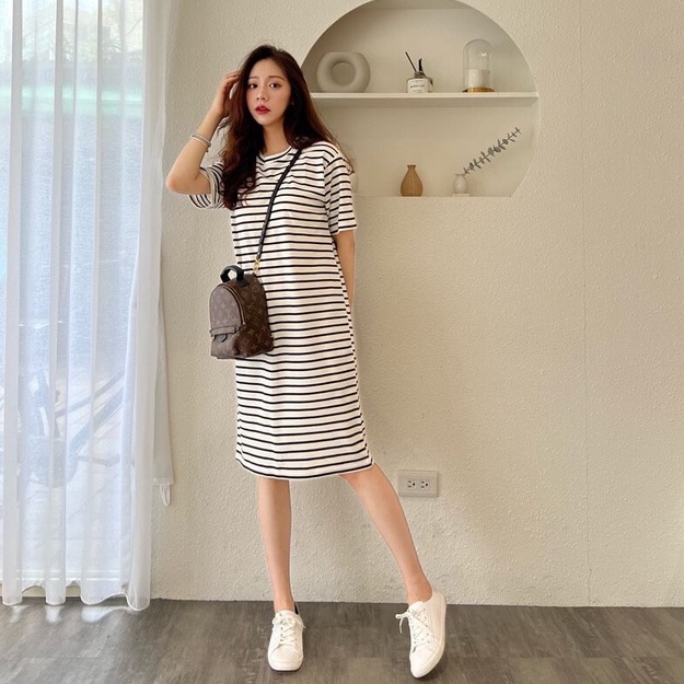 Đầm thun nữ kẻ sọc form suông thời trang