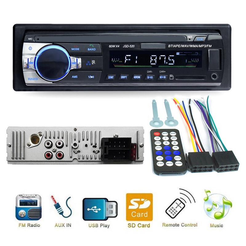 Máy Nghe Nhạc mp3 1 Din Bluetooth 12V 24V Âm Thanh Kỹ Thuật Số Có Cổng USB / SD / AUX-IN Cho Xe Hơi