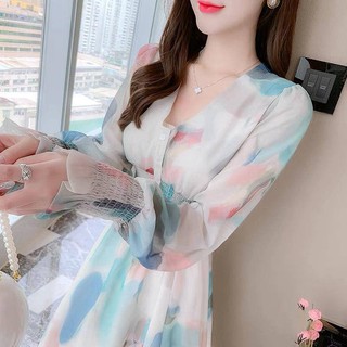 Đầm Voan Hoa Tay Dài Phong Cách Mới 2022