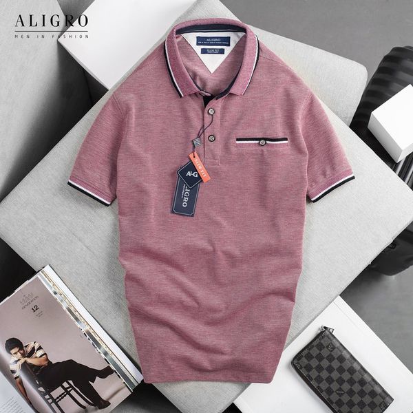Áo polo nam cộc tay trơn màu hồng aligro ALGPLO42