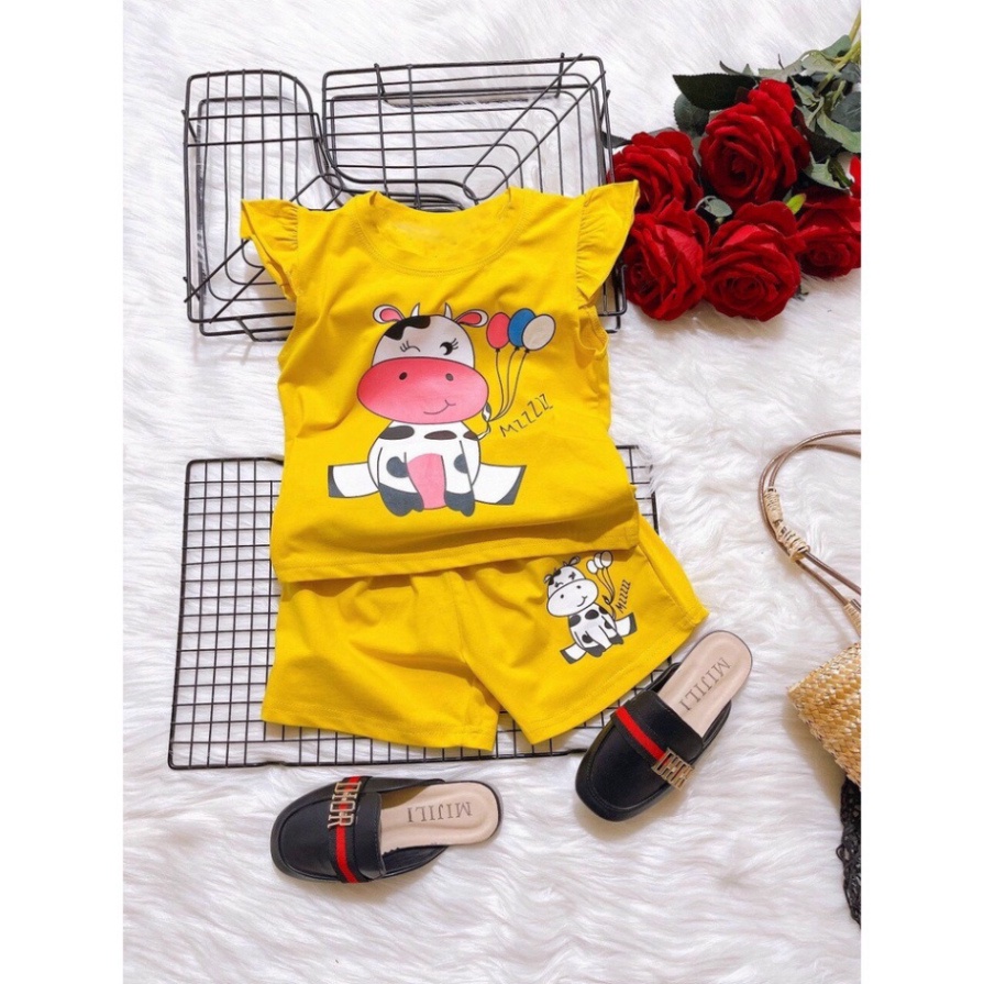( Km ) (Gía sỉ ) Combo 4 Đồ bộ cho bé gái hình bò sữa cho bé từ 6-28kg.BDBG47. .