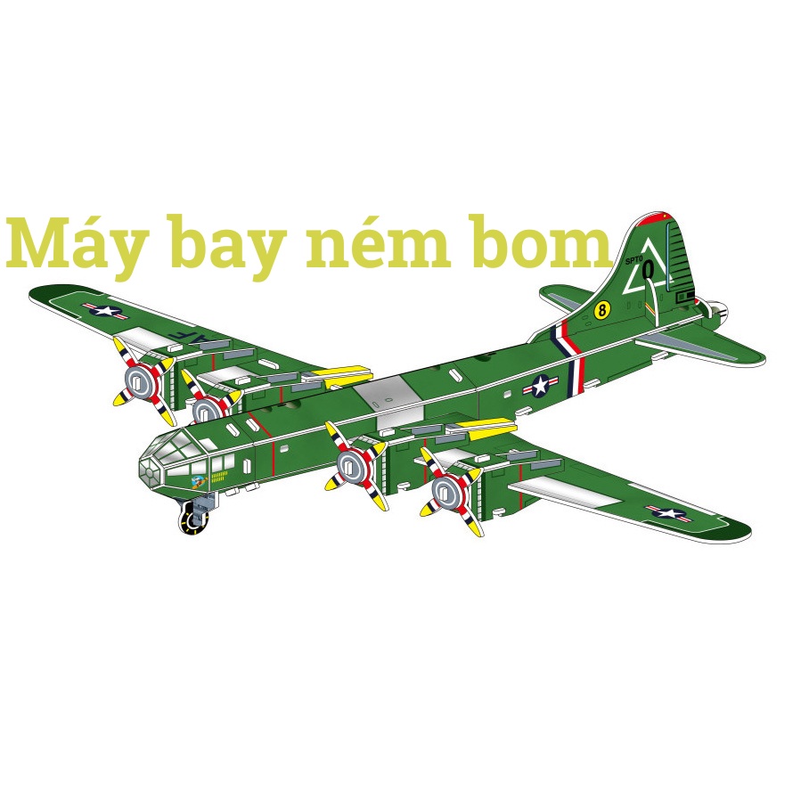 Đồ chơi lắp ghép mô hình 3D-Đồ chơi giáo dục lắp mô hình máy bay ném bom-Đồ chơi lắp ghép phát triển trí tuệ bằng bìa