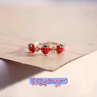Nhẫn nữ đính đá nhỏ xinh xắn đeo ngón trỏ hình dâu tây dễ thương NH015