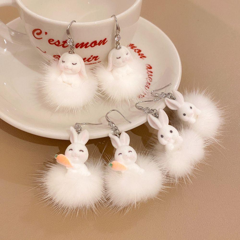 Bông Tai Dáng Dài Đính Bóng Lông Thời Trang Thu Đông Dễ Thương Cho Nữ