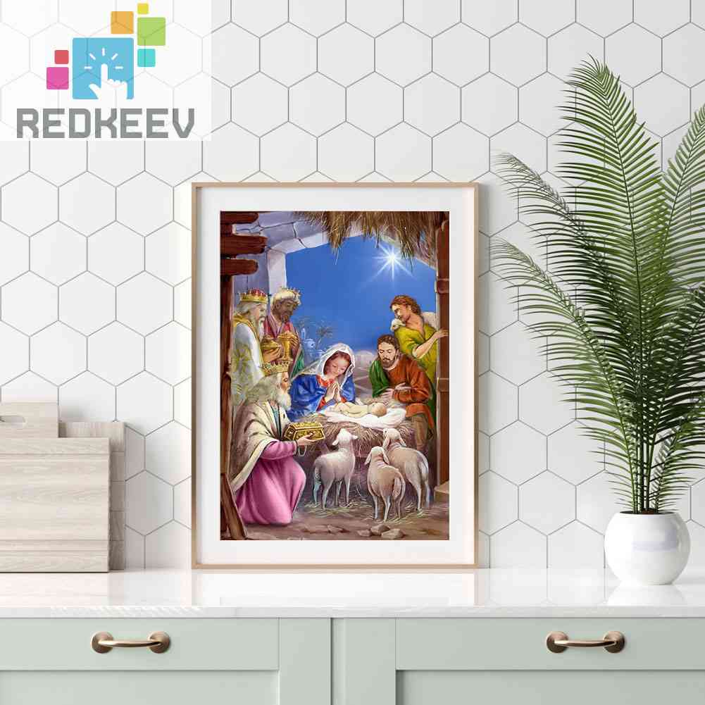 Bộ Tranh Đính Đá 5D Tự Làm Toàn Diện Họa Tiết Chúa Jesus Sinh Ra Được Trang Trí Nhà Cửa