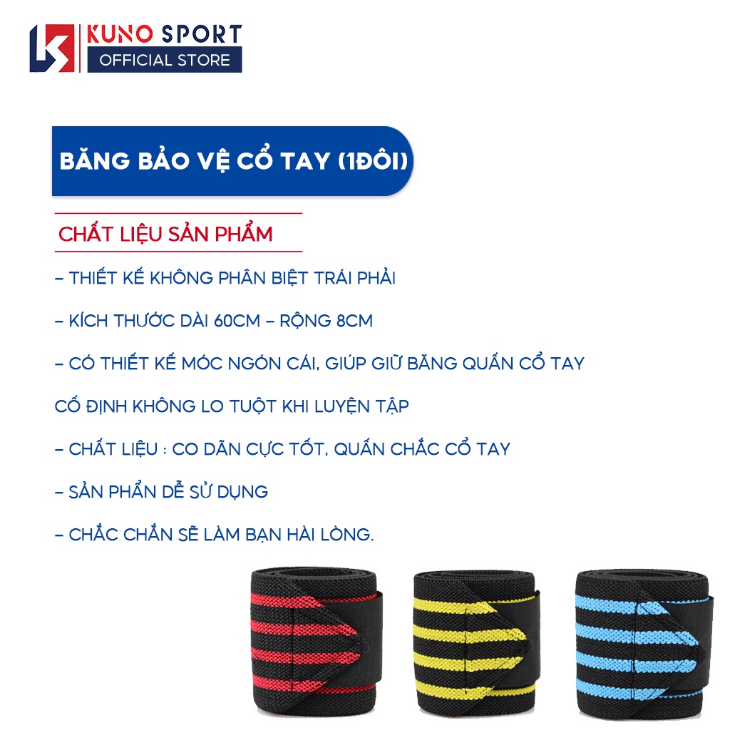 Đôi Băng Quấn Cổ Tay Bảo Vệ Cổ Tay Tập GYM KUNO SPORT ( SỐ LƯỢNG 1 ĐÔI)