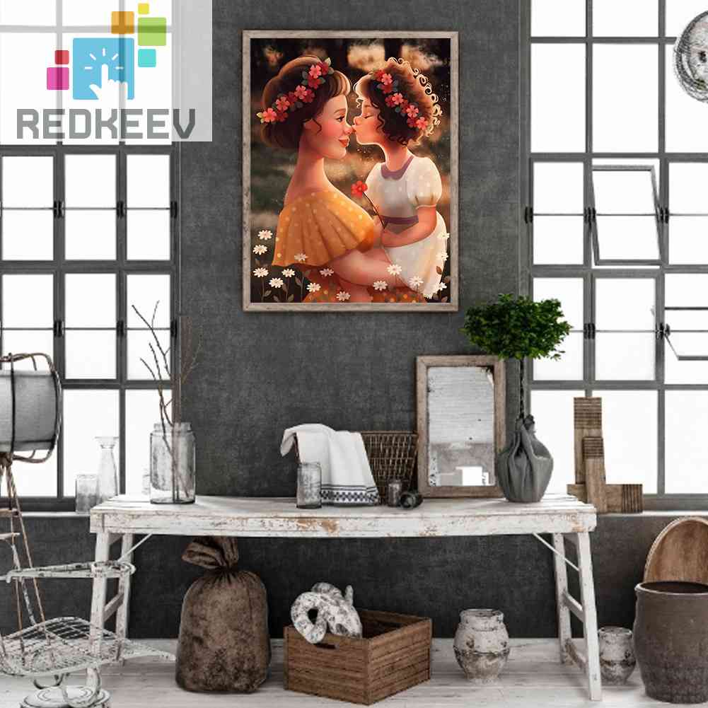 Bộ Tranh Đính Đá Tự Làm Toàn Diện 5D DIY Hình Mẹ Và Con Gái Cho Trang Trí Nhà