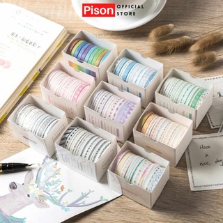 Hộp 10 cuộn băng keo washi tape Pison - BK009 - 1 bộ