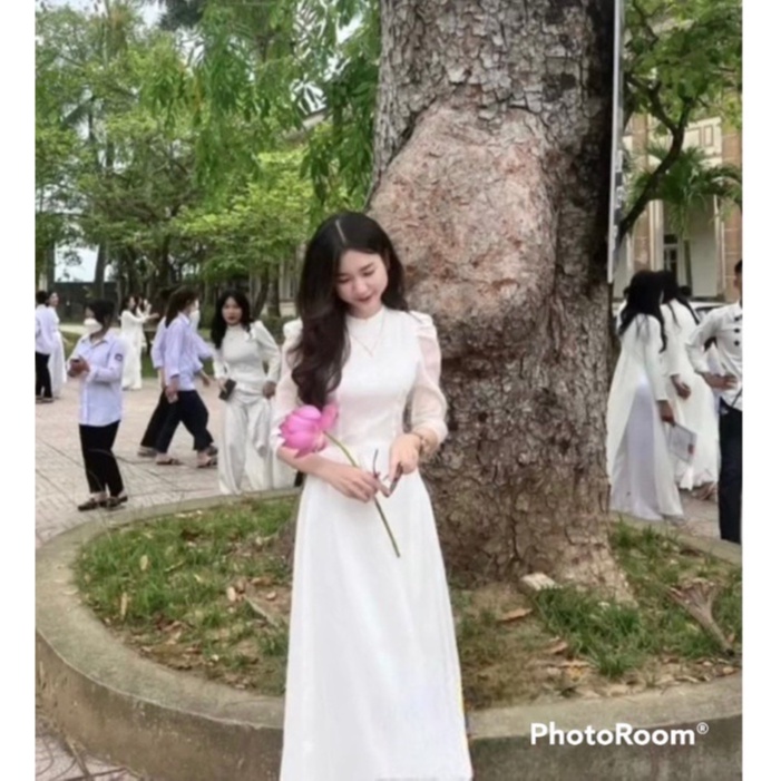 Áo dài vai bồng chất voon tơ mềm 4 tà , áo dài học sinh