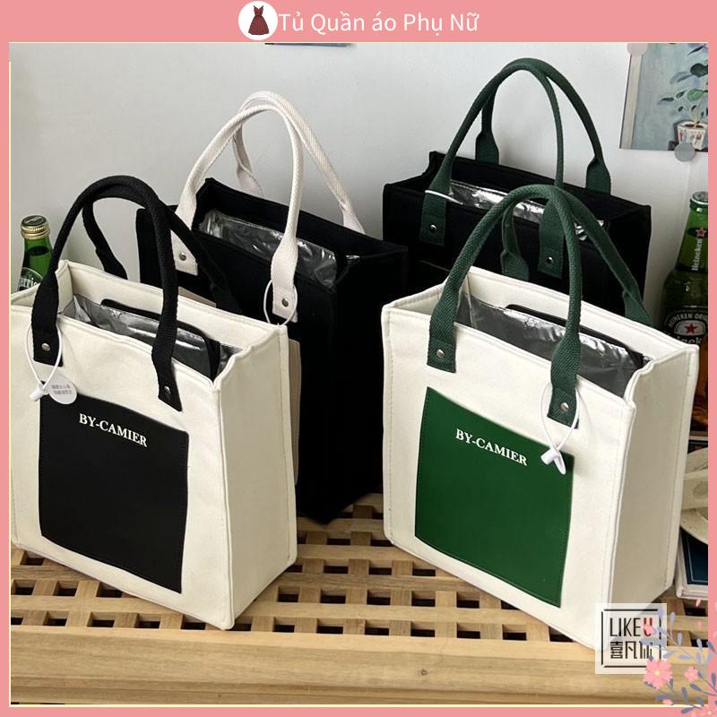 Túi tote Canvas Đựng Cơm Trưa Giữ Nhiệt Thiết Kế Đơn Giản Phong Cách Nhật Bản