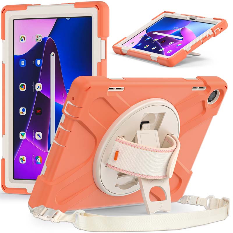 Bao Da Máy Tính Bảng Chống Rơi Có Giá Đỡ Xoay 360 Độ + Dây Đeo Vai Cho Lenovo Tab M10 Gen 3 TB-328 328F 328FU 328XU 10.1 inch
