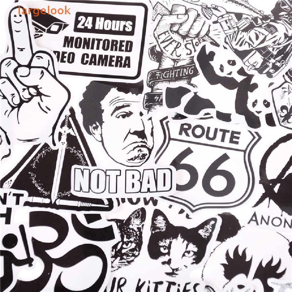 Set 100 Miếng Dán PVC Họa Tiết Graffiti Trắng Đen Trang Trí Đa Ứng Dụng