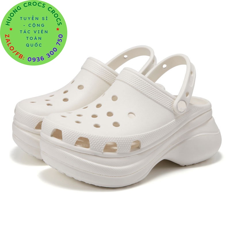 DÉP SỤC ĐẾ XUỒNG NHỰA ĐI MƯA CROCS BAE ĐẾ CAO 8CM CLOG CHO NỮ MÀU TRẮNG