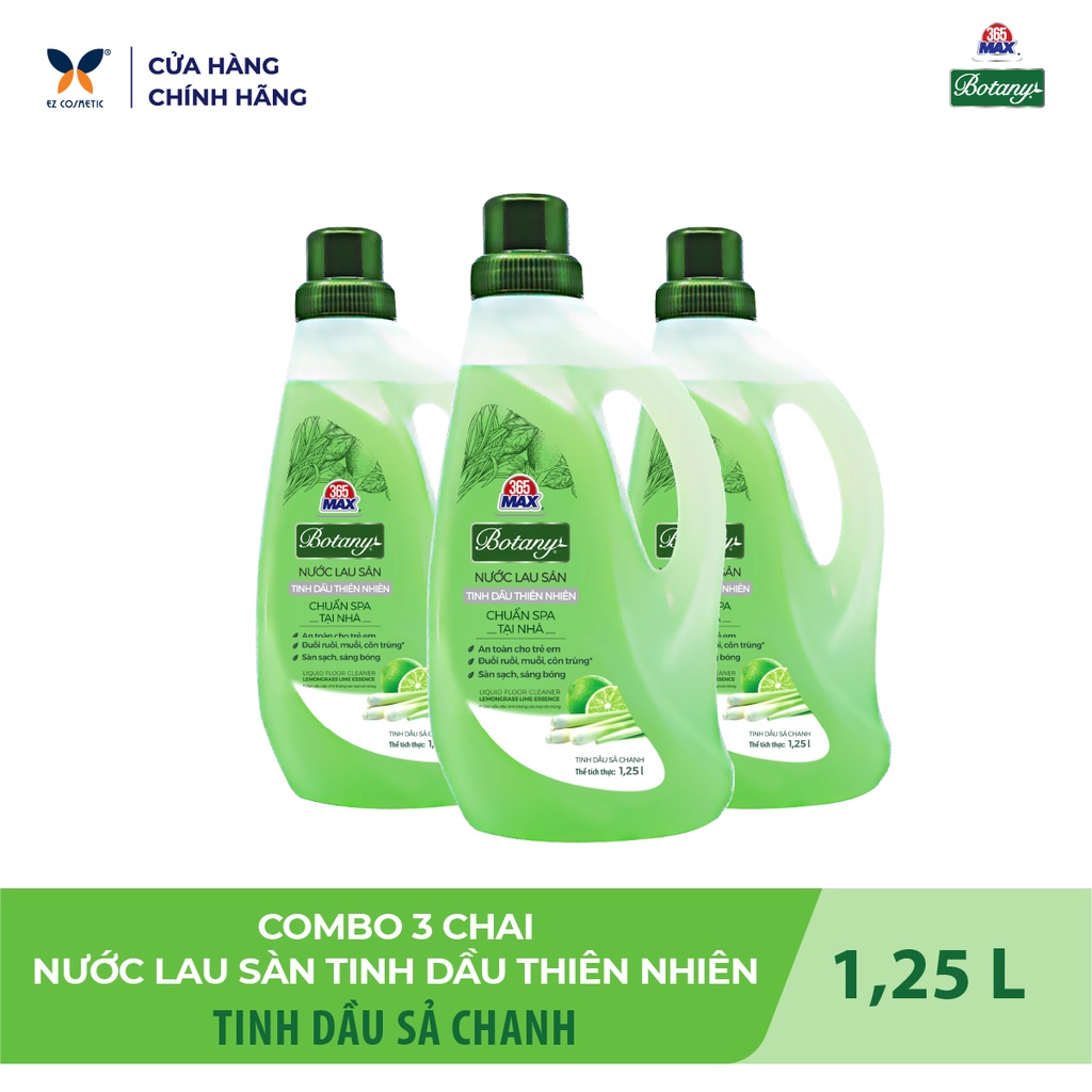 3 Chai Nước Lau Sàn 365 MAX BOTANY Tính Dầu Thiên Nhiên Sả Chanh 1.25L