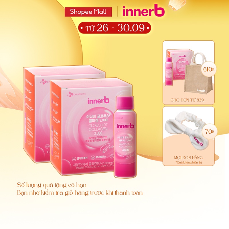Combo 2 hộp 6 chai nước uống CollagenVitaminC sáng da InnerBGlowshot(50ml x 6)