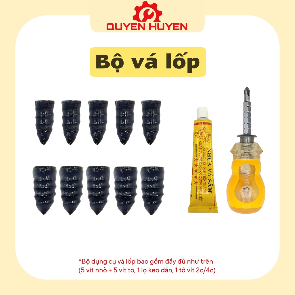 Bộ dụng cụ vá lốp khẩn cấp - Vít vá lốp không săm - Đã bao gồm tô vít và keo dán (12 chi tiết)