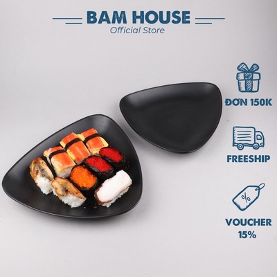 Dĩa nhựa tam giác Bam House chất liệu melamine đen nhám 22x22cm cao cấp DTG02