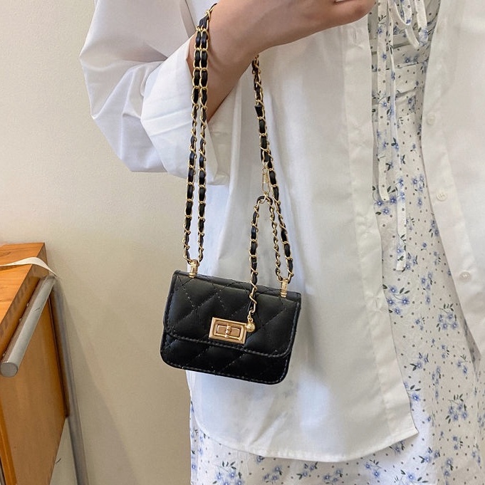 Túi đeo chéo mini dây xích trám hàn quốc hộp vuông túi kẹp nách