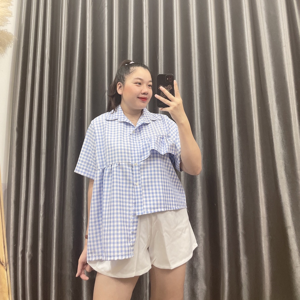 Set Bộ Áo Sơ Mi Kiểu Lệch Tà Quần Short Ống Rộng Lưng Cao Bigsize Chất Vải Cao Cấp Mềm Mịn Phom Rộng Tôn Dáng MÃ SET2
