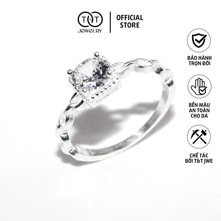 Nhẫn Bạc Nữ s925 Bạc Ý Đá Vuông Thân Xích Cá Tính - T&amp;T Jewelry cao cấp NN059