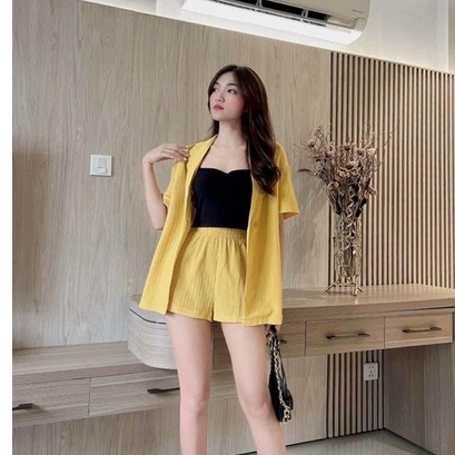 Sét bộ 3 món đũi xốp phối áo kiểu duyên dáng thời trang nữ stclothing