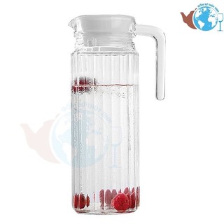 Bình thủy tinh cao cấp trụ sọc có miệng rót và quai cầm dung tích 1000ml