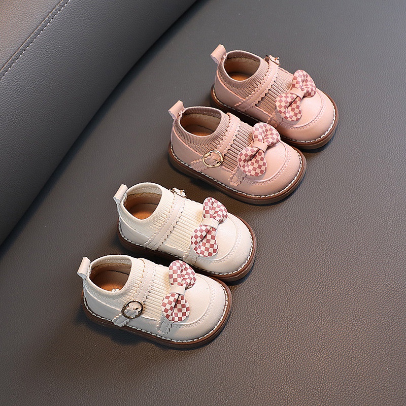 Giày búp bê đính nơ phối cổ chun xinh xắn cho bé gái sz 16-25