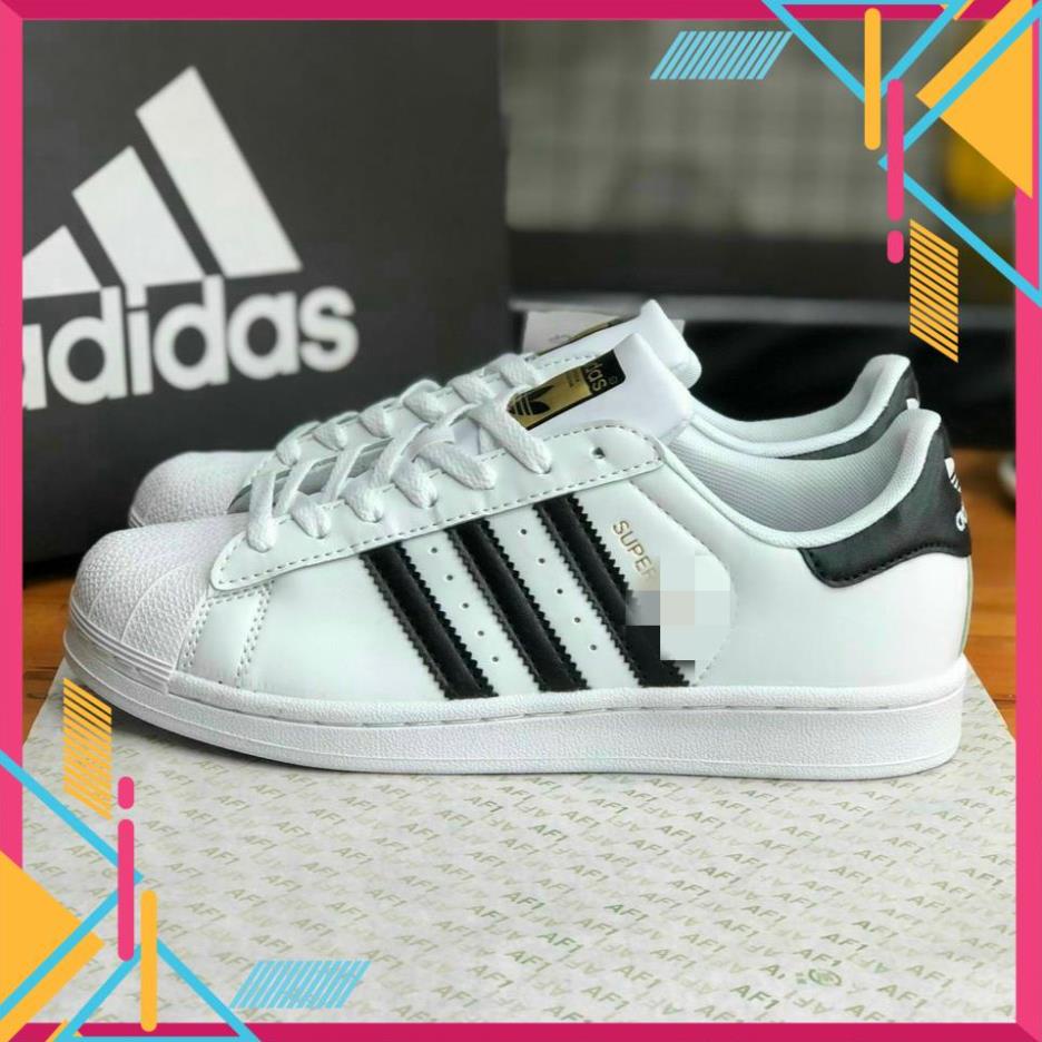 mũi sò màu trắng sọc đen, giày thể thao adidas mũi sò vip da thật, full size cho cả nam nữ