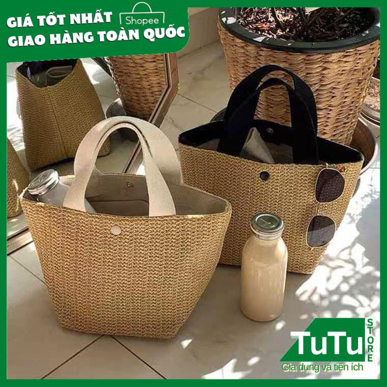 Túi xách cói cầm tay bản to,túi đeo vai GaLiCiCi bằng vải rơm dệt thời trang đi biển cho nữ