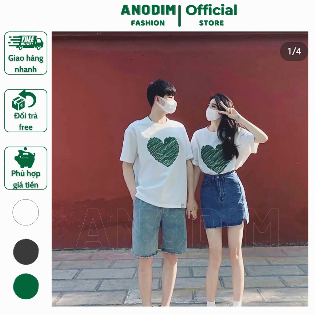Áo đôi, áo thun cặp đôi in hình trái tim ulzzang bassic cá tính nam nữ mặc đôi siêu đẹp
