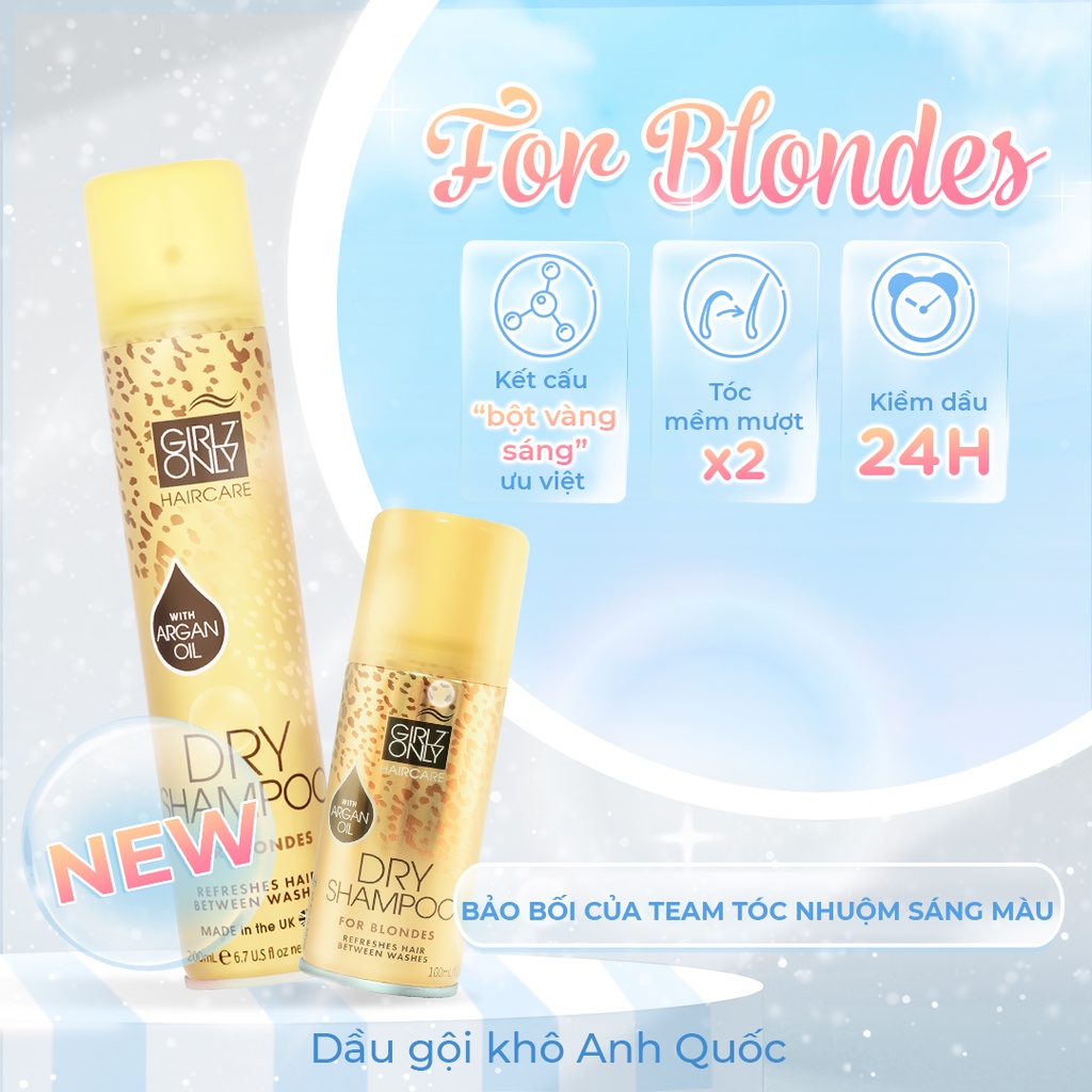 Dầu Gội Khô Dry Shampoo Girlz Only For Blondes Travelsize 100ml (Vàng mini)