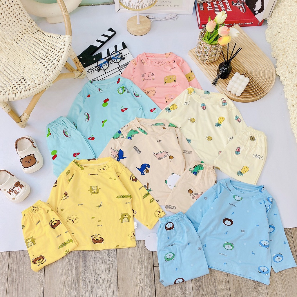 Bộ dài tay thun lạnh Minkymom in họa tiết cho bé từ 5-13kg