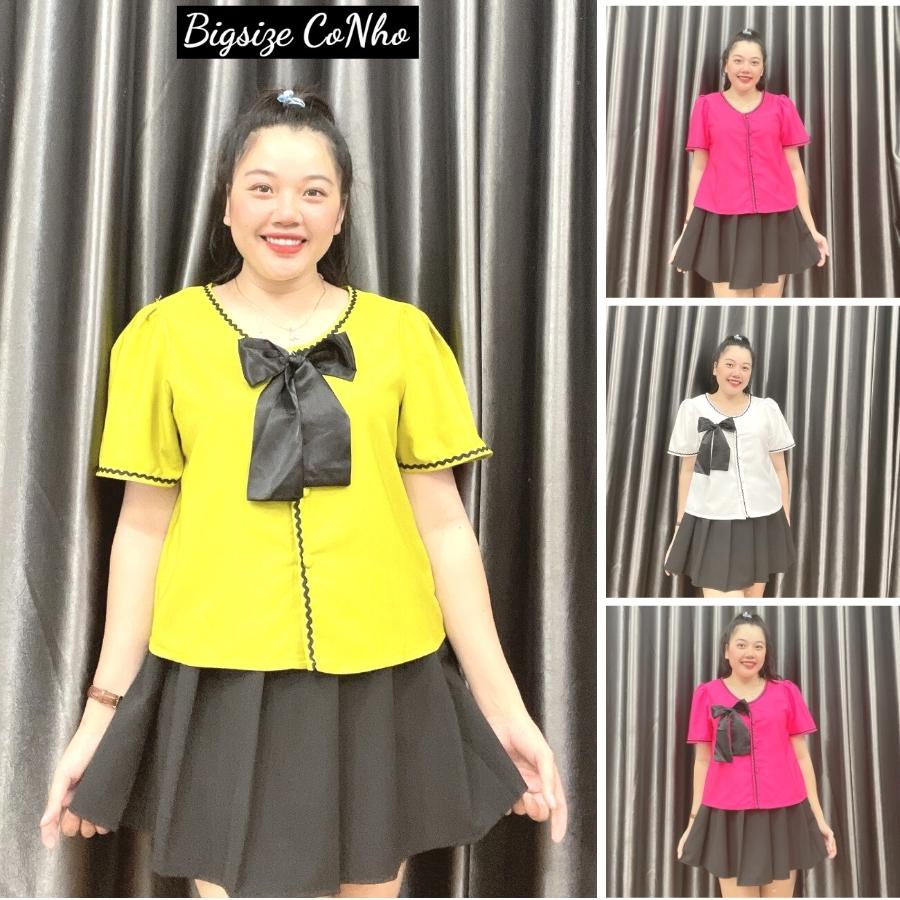 Áo sơ mi bigsize nữ tay ngắn viền kết hợp nơ xinh xắn SM5