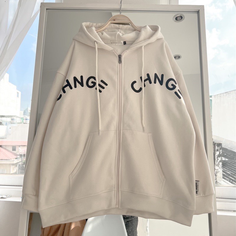 Áo Khoác Nỉ Bông CHNGE Nam Nữ Unisex, Áo Hoodie Zip Form Rộng Phong Cách Hàn Quốc Ảnh Thật Sản Phẩm Có Sẵn