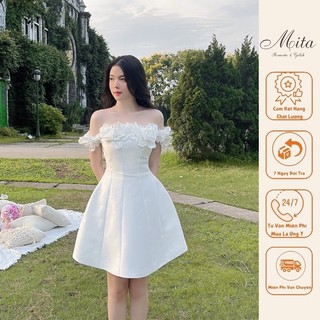 Mita Boutique - Đầm Trễ Vai Đính Hoa Trắng Maimai