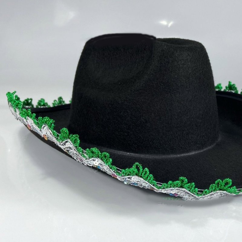 Mũ Cao Bồi Rộng Vành Đính Kim Sa Lấp Lánh Thời Trang Giáng Sinh