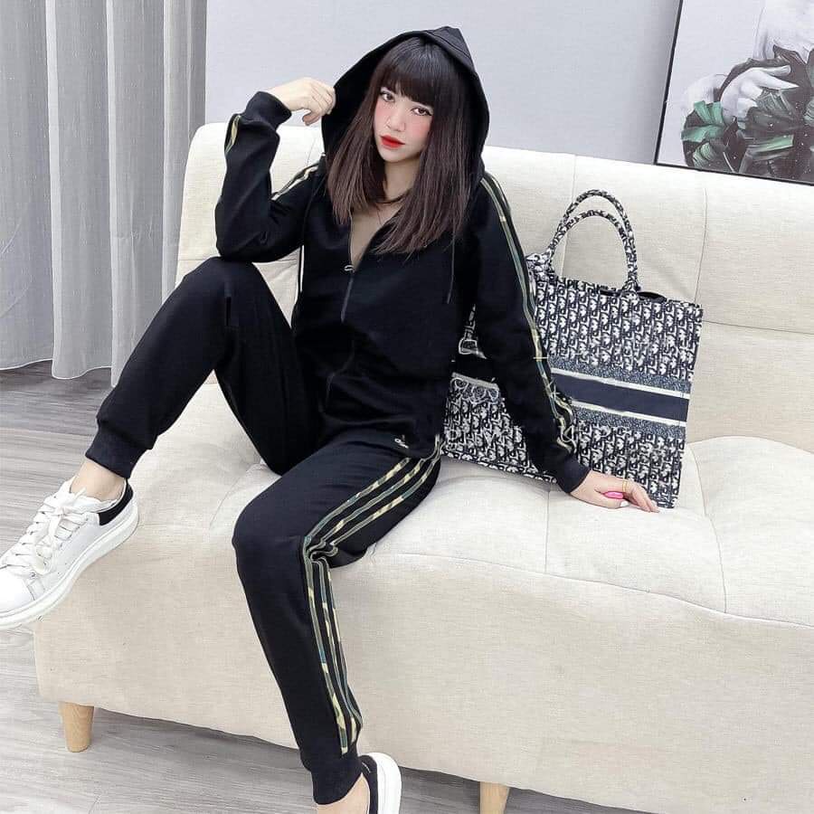HÀNG LOẠI 1 SET đồ bộ thu đông chất umi dày sịn sò áo khoác có mũ nón kéo khóa quần dài viền sọc thể thao rằn ri đẹp